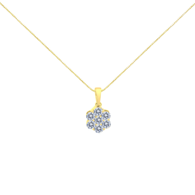 Bids.com 14K Yellow Gold 1.00 Cttw Brilliant Round-Cut Diamond 7 Stone Floral Cluster 18" Pendant Necklace (H-I Color, SI2-I1 Clarity) Necklaces
