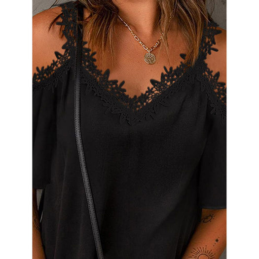 Lace Detail V-Neck Half Sleeve Blouse