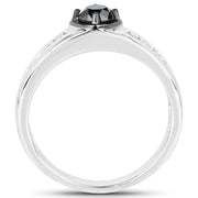 Bids.com 0.65 Carat Genuine Black Diamond and White Diamond .925 Sterling Silver Ring Rings
