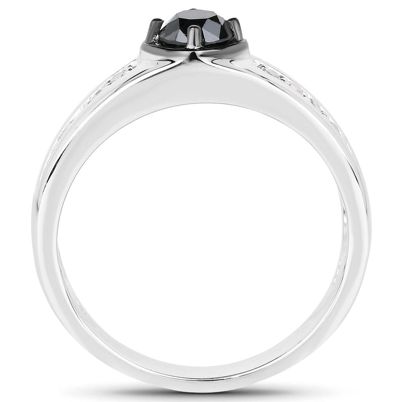 Bids.com 0.65 Carat Genuine Black Diamond and White Diamond .925 Sterling Silver Ring Rings