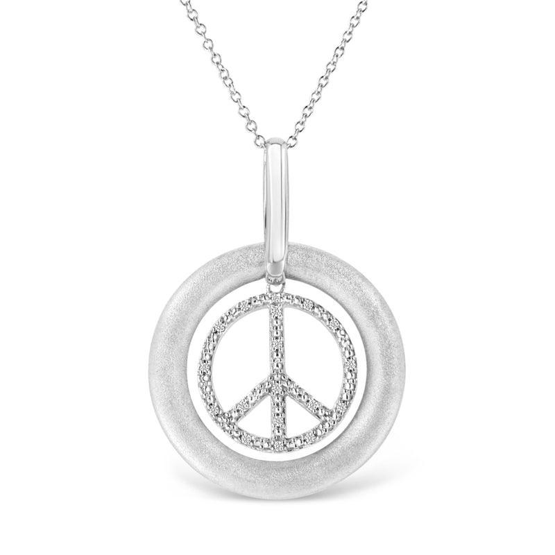 Bids.com Matte Finish .925 Sterling Silver Diamond Accent Dancing Peace Sign 18" Pendant Necklace (I-J Color, I1-I2 Clarity) Necklaces