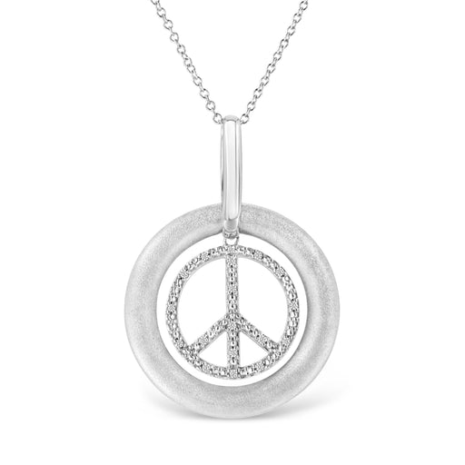 Bids.com Matte Finish .925 Sterling Silver Diamond Accent Dancing Peace Sign 18" Pendant Necklace (I-J Color, I1-I2 Clarity) Necklaces