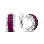 Bids.com 18K White Gold and Black Rhodium Plated 3/4 Cttw Round Diamonds and 1mm Round Red Ruby Huggie Hoop Earrings (F-G Color, VS1-VS2 Clarity) Earrings