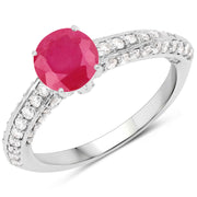 Bids.com 1.49 Carat Genuine Ruby and White Diamond 14K White Gold Ring (I Color, SI Clarity) Rings