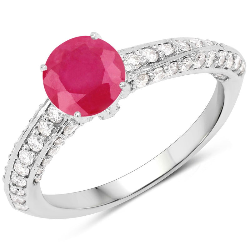 Bids.com 1.49 Carat Genuine Ruby and White Diamond 14K White Gold Ring (I Color, SI Clarity) Rings