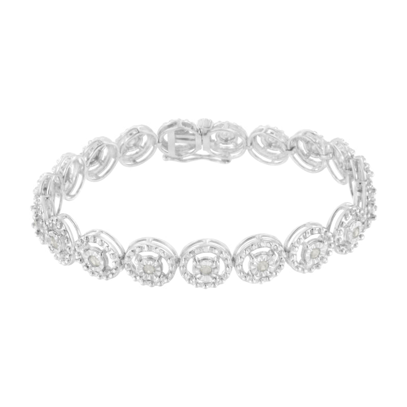 Bids.com .925 Sterling Silver 1.0 Cttw Diamond Nested Circle Miracle Set Open Wheel 7" Fashion Link Bracelet (I-J Color, I3 Clarity) Bracelets
