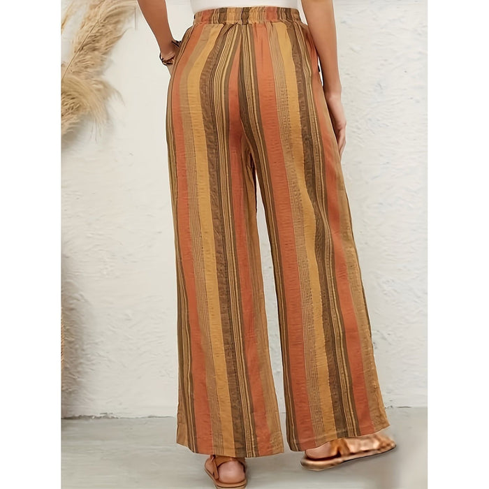 Drawstring Striped Wide Leg Pants