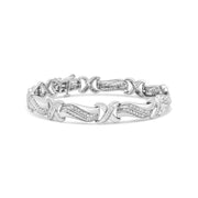 Bids.com .925 Sterling Silver 1 3/4 Cttw Diamond Wave and X Link Tennis Bracelet (I-J Color, I3 Clarity) - 7" Bracelets