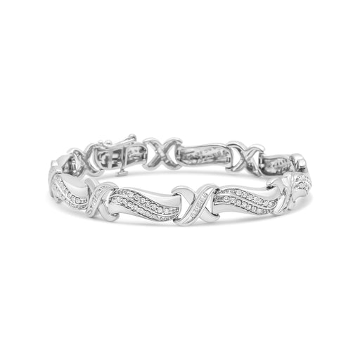Bids.com .925 Sterling Silver 1 3/4 Cttw Diamond Wave and X Link Tennis Bracelet (I-J Color, I3 Clarity) - 7" Bracelets