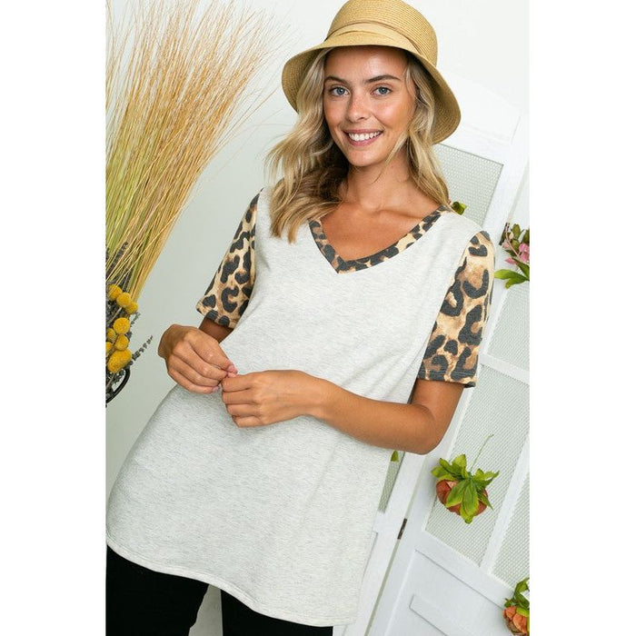 Plus Cheetah Solid Mixed Tunic Top