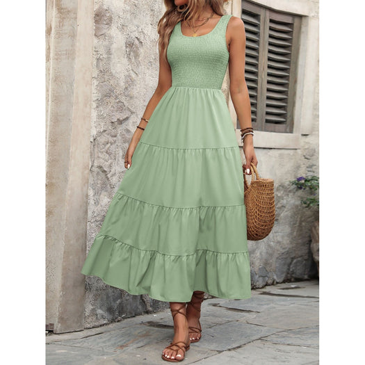 Smocked Scoop Neck Sleeveless Tank Dress