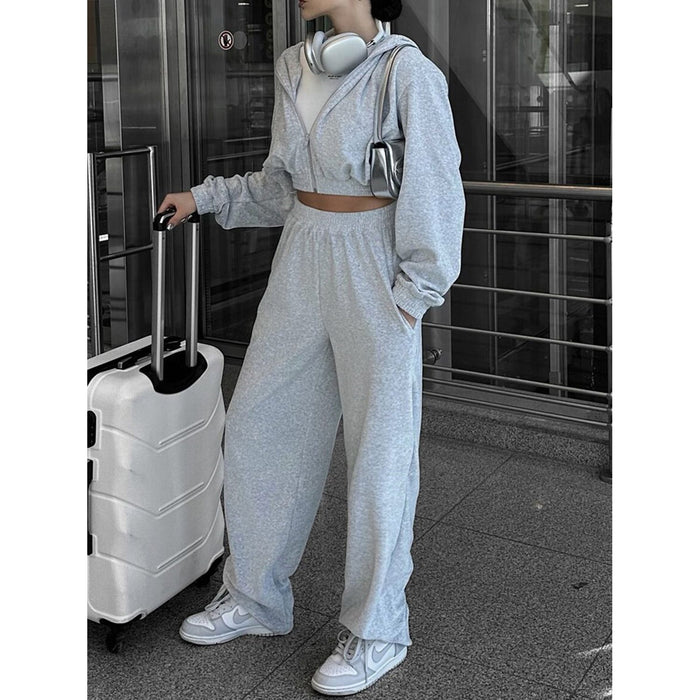 Zip Up Hoodie and Pocketed Pants Set