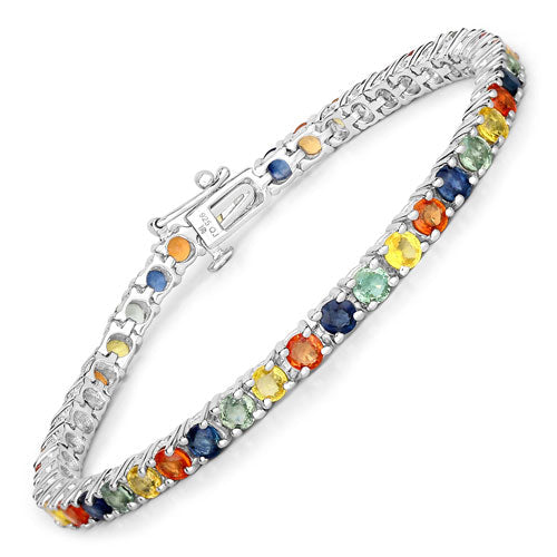 Bids.com 8.36 Carat Genuine Multi Sapphire .925 Sterling Silver Bracelet Bracelets
