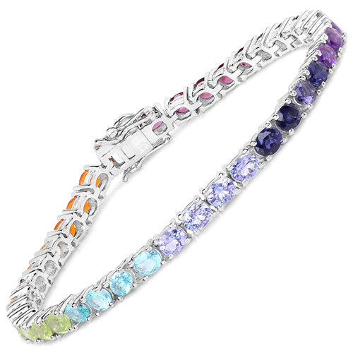 Bids.com 12.04 Carat Genuine Multi Stone .925 Sterling Silver Bracelet Bracelets