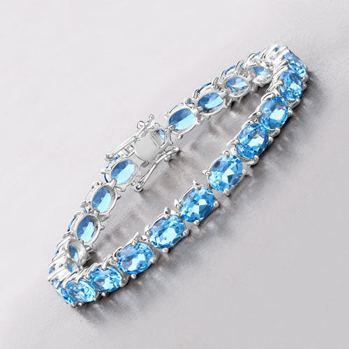 Bids.com 35.20 Carat Genuine Swiss Blue Topaz .925 Sterling Silver Bracelet Bracelets