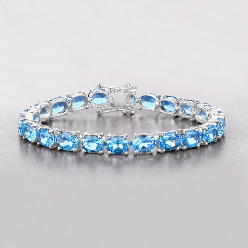 Bids.com 35.20 Carat Genuine Swiss Blue Topaz .925 Sterling Silver Bracelet Bracelets