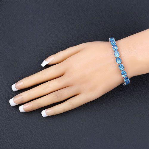 Bids.com 35.20 Carat Genuine Swiss Blue Topaz .925 Sterling Silver Bracelet Bracelets