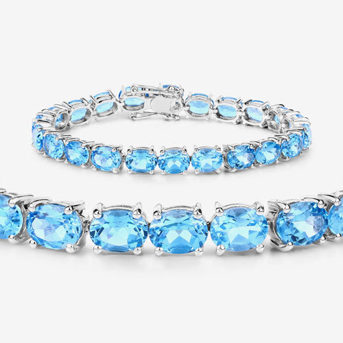 Bids.com 35.20 Carat Genuine Swiss Blue Topaz .925 Sterling Silver Bracelet Bracelets