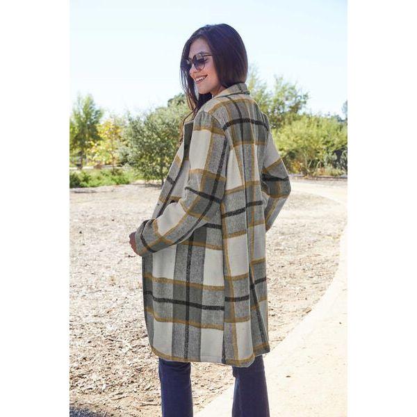 Plaid Button Up Lapel Collar Coat