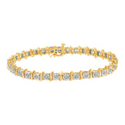 Bids.com Two-Tone 10K Yellow Gold over .925 Sterling Silver 1.0 Cttw Diamond S-Curve Link Miracle-Set Tennis Bracelet (I-J Color, I3 Clarity) - 7" Bracelets