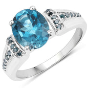 Bids.com 2.72 Carat Genuine London Blue Topaz and Blue Diamond .925 Sterling Silver Ring Rings