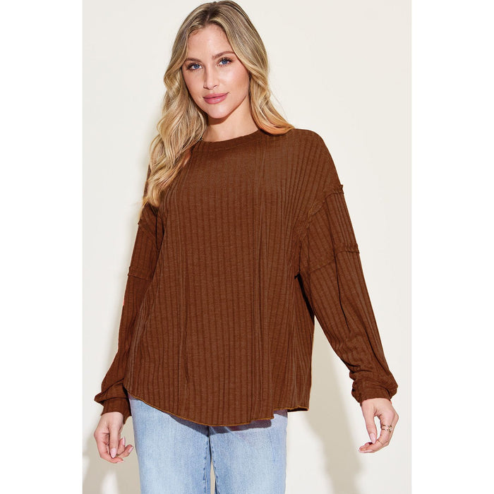 Basic Bae Ribbed Round Neck Long Sleeve T-Shirt