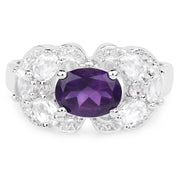 Bids.com 2.75 Carat Genuine Amethyst and White Zircon .925 Sterling Silver Ring Rings