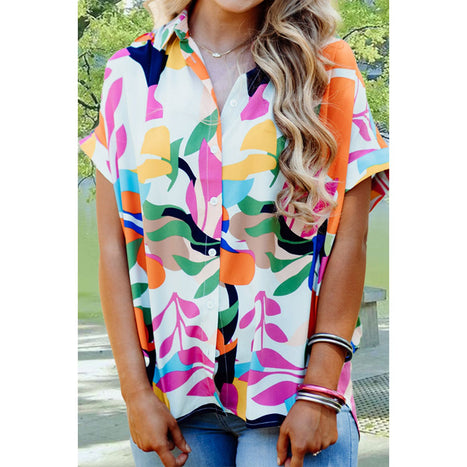 Printed Collared Neck Short Sleeve Shirt