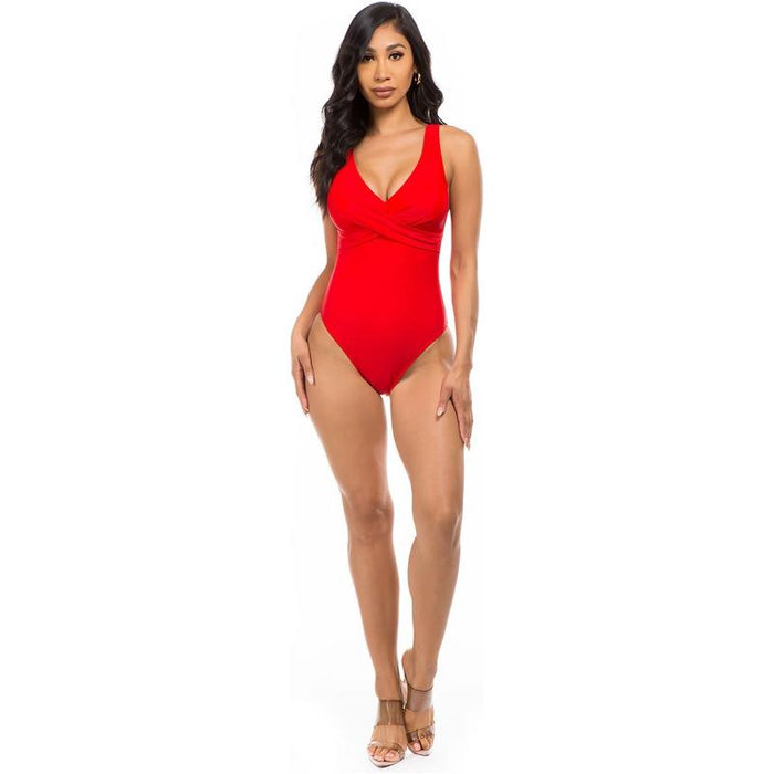 Pleated Cross Gathering Low V One Piece