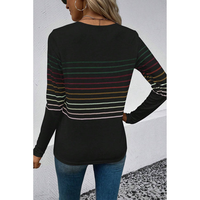 Striped Round Neck Long Sleeve T-Shirt