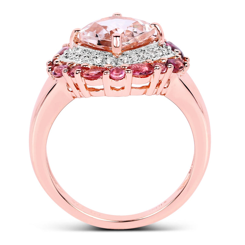 Bids.com 14K Rose Gold Plated 3.11 Carat Genuine Morganite, Pink Tourmaline & White Topaz .925 Sterling Silver Ring Rings