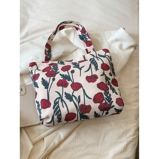 Printed Canvas Handbag with Zipper