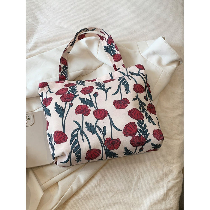 Printed Canvas Handbag with Zipper