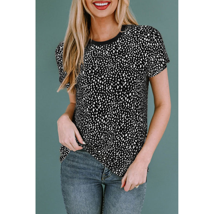 Animal Print Round Neck Short Sleeve T-Shirt