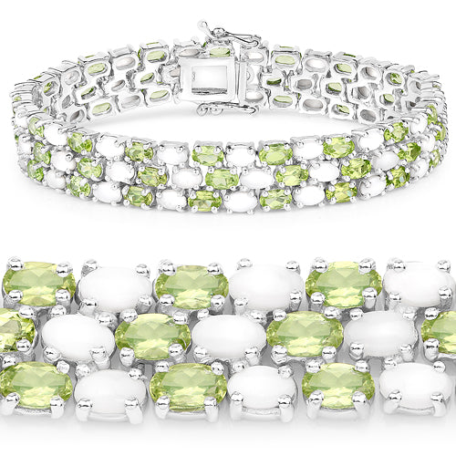 Bids.com 19.73 Carat Genuine Opal and Peridot .925 Sterling Silver Bracelet Bracelets