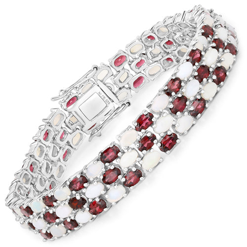 Bids.com 24.08 Carat Genuine Opal and Rhodolite .925 Sterling Silver Bracelet Bracelets
