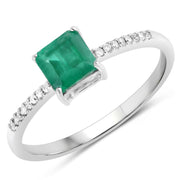 Bids.com 0.64 Carat Genuine Zambian Emerald and White Diamond 14K White Gold Ring Rings