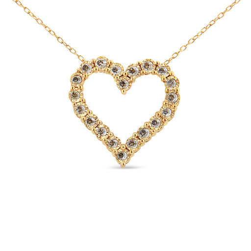 Bids.com 10K Yellow Gold Flashed .925 Sterling Silver 1/2 Cttw Champagne Diamond Miracle Plate Heart Pendant Necklace (K-L Color, I1-I2 Clarity) - 18" Necklaces
