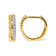 Bids.com 10K Yellow Gold 1/10 Cttw Diamond and Rope Twist Huggy Hoop Earrings (H-I Color, I1-I2 Clarity) Earrings