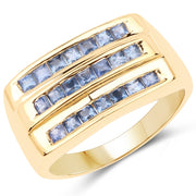 Bids.com 14K Yellow Gold Plated 1.05 Carat Genuine Blue Sapphire .925 Sterling Silver Ring Rings