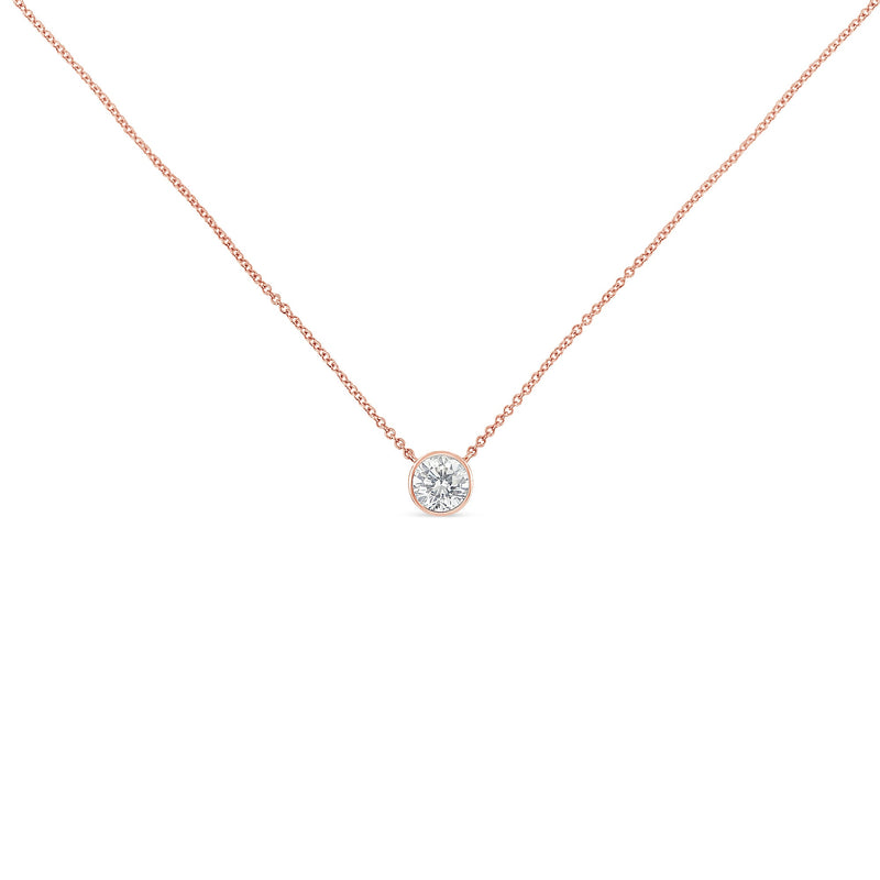 Bids.com 10K Rose Gold 1/2 Carat Round Brilliant-Cut Diamond Modern Bezel-Set Solitaire 16"-18" Pendant Necklace (H-I Color, SI2-I1 Clarity) Necklaces