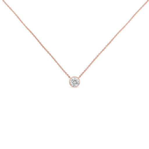 Bids.com 10K Rose Gold 1/2 Carat Round Brilliant-Cut Diamond Modern Bezel-Set Solitaire 16"-18" Pendant Necklace (H-I Color, SI2-I1 Clarity) Necklaces