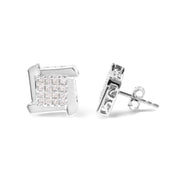 Bids.com 10K White Gold 1/2 Cttw Composite  Princess Diamond Square and Swirl Stud Earrings (I-J Color, I1-I2 Clarity) Earrings