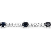 Bids.com 6.21 Carat Genuine Blue Sapphire and White Zircon .925 Sterling Silver Bracelet Bracelets