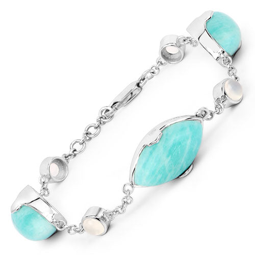 Bids.com 29.70 Carat Genuine Amazonite and White Agate .925 Sterling Silver Bracelet Bracelets