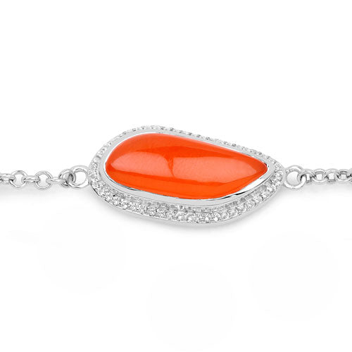 Bids.com 5.50 Carat Genuine Carnelian And White Topaz .925 Sterling Silver Bracelet Bracelets