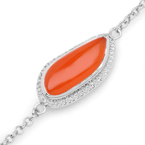 Bids.com 5.50 Carat Genuine Carnelian And White Topaz .925 Sterling Silver Bracelet Bracelets