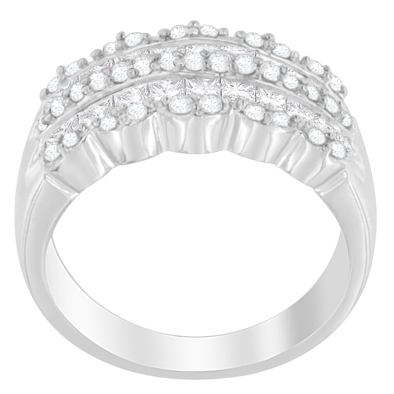 Bids.com 14K White Gold 1 1/7ct. TDW Round and Princess-Cut Diamond Ring(H-I, SI2-I1) Rings