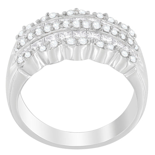 Bids.com 14K White Gold 1 1/7ct. TDW Round and Princess-Cut Diamond Ring(H-I, SI2-I1) Rings