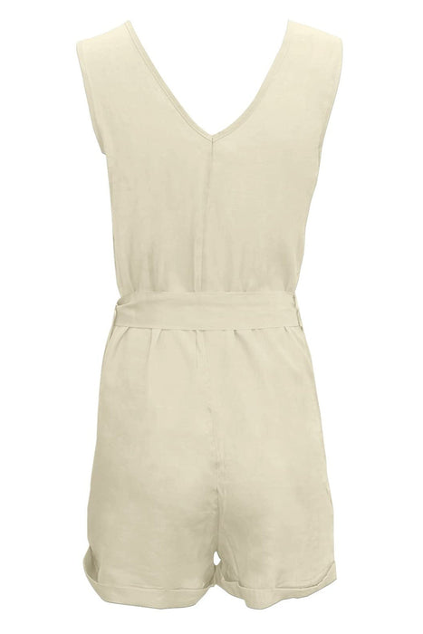 Tied V-Neck Sleeveless Romper with Pockets